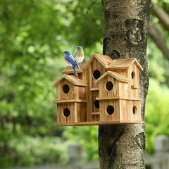YYYUAN Cedar Bird House in a garden setting
