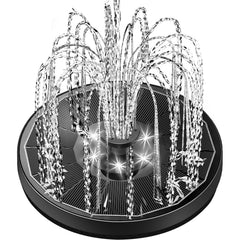 Yzert Solar Fountain with black panel and white lights front view