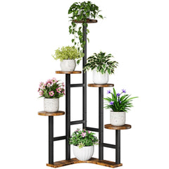 Yzosvki Corner Plant Stand Indoor 6 Tier-Round in rustic brown