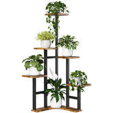 Yzosvki indoor corner plant stand with rustic brown shelves