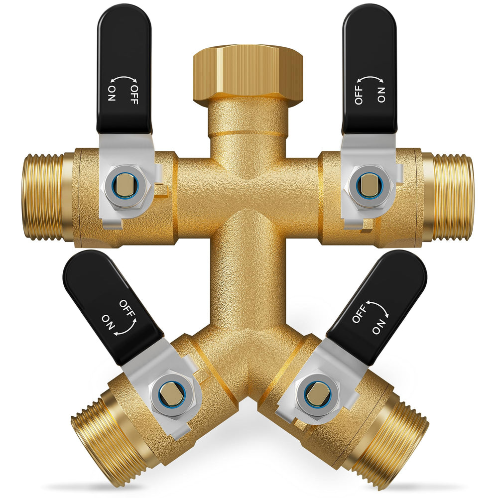 ZaakWang 4 Way Hose Splitter front view with brass finish