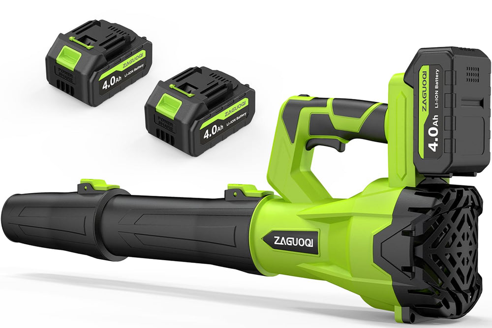 ZAGUOQI cordless leaf blower with green body and charger