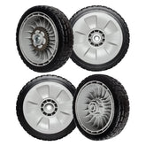 ZALANA Lawn Mower Wheels Kit front view showing two rear and two front wheels