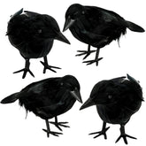 ZAUGONTW 4 Pack Halloween Black Crows front view with realistic feathers