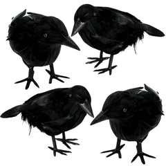 ZAUGONTW 4 Pack Halloween Black Crows front view with realistic feathers