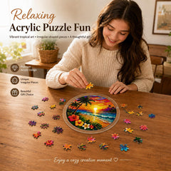 ZAVENIXA Acrylic Jigsaw Puzzle Suncatcher with palm trees and ocean