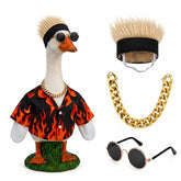 ZAVENIXA Funny Porch Goose Outfit Set with flame shirt and blonde wig
