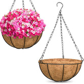 ZeeDix 16 Inch Hanging Planter front view with coconut liner