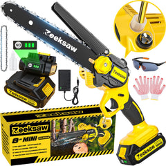 Zeeksaw Mini Chainsaw Cordless 8 inch front view with automatic oiler