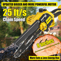 Zeeksaw Mini Chainsaw Cordless side view with battery and charger