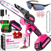 Zeeksaw Pink Mini Chainsaw front view with battery