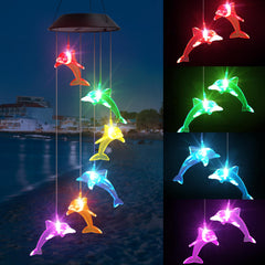 Zeiliuled Solar Dolphin Wind Chimes multicolor outdoor view