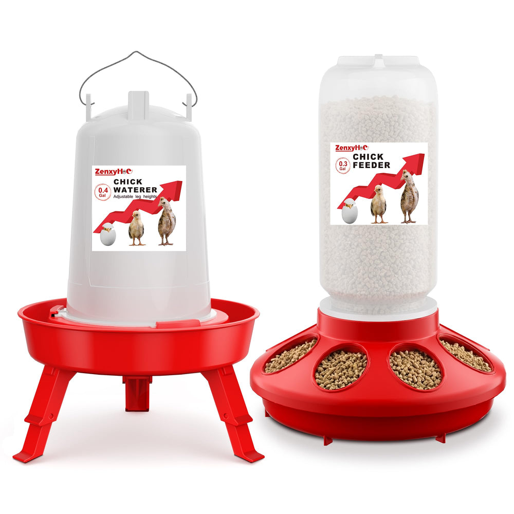 ZenxyHoC 2-in-1 Chick Starter Set including feeder and waterer in red