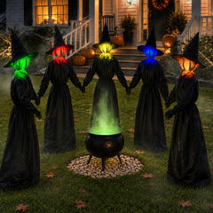 Zesua 5 Pack Light Up Witches standing in a circle outdoors