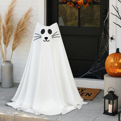 Zesua ghost cat decor in a garden setting during Halloween