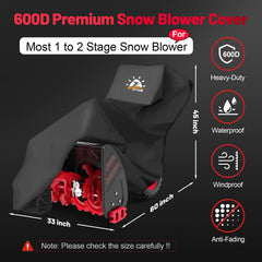 Zettum Snow Blower Cover side view showing dimensions