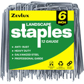 Zevlux 6 inch galvanized landscape staples pack front view