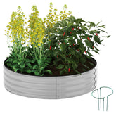 ZFHgarden galvanized metal planter round raised garden bed, gray, front view