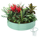 ZFHgarden Round Galvanized Metal Planter front view in pale green