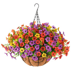 ZFProcess Artificial Hanging Flowers Basket with multi-colour daisies