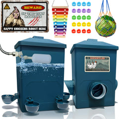 ZINZINULER Chicken Feeder front view, Steel Blue