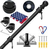 ZMTECH 5FT flag pole kit with solar light and US flag front view