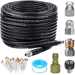 ZOFINE Sewer Jetter Kit 50FT with multiple nozzles and accessories