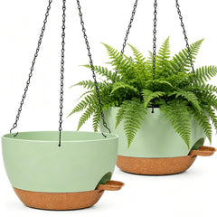 zople 12-inch self-watering hanging planter in green brown with chain