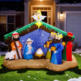 ZPISF 8 FT Christmas Inflatable Nativity Scene front view with LED lights