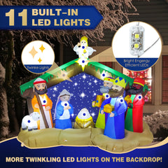 ZPISF inflatable nativity scene at night with glowing LED lights