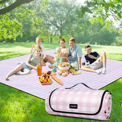 ZUBOND picnic blanket pink and white gingham design front view
