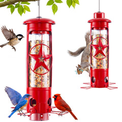 ZZOOEE Squirrel Proof Bird Feeder front view, red colour