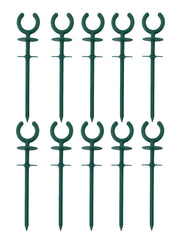 10 pack of green garden hose guide stakes front view
