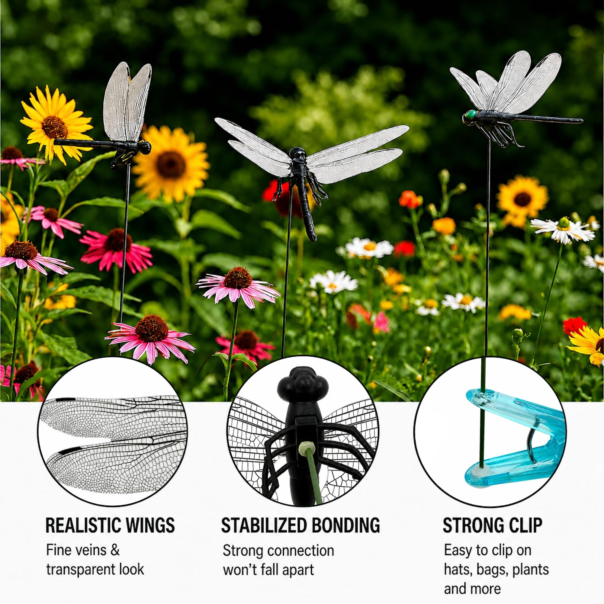 10 PCS Black Dragonfly Clips in packaging