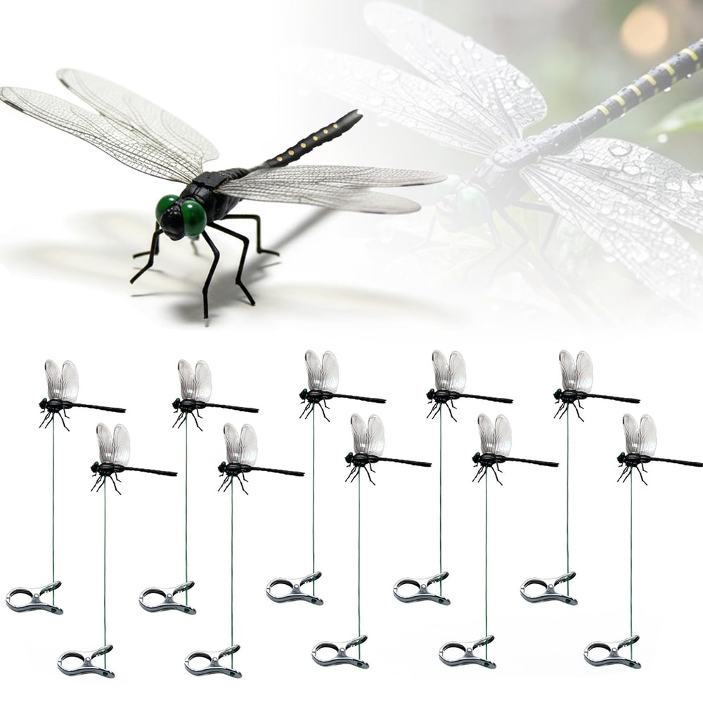10 Pcs Dragon Fly Clips in black with PVC wings, front view