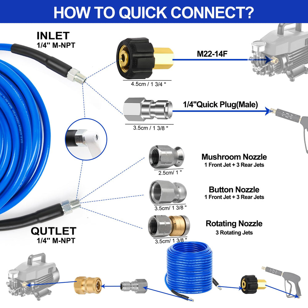 100 ft sewer jet hose with blue colour