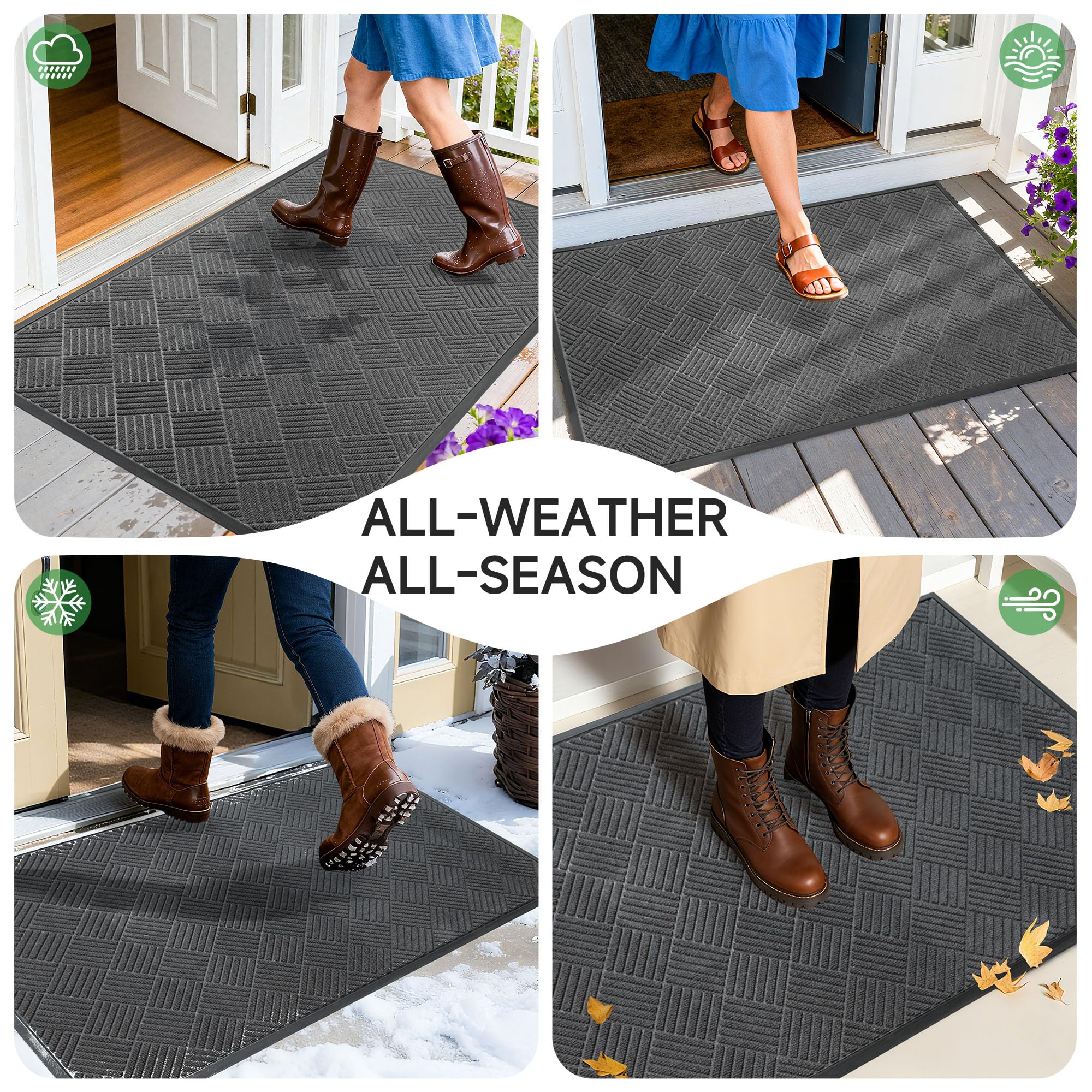 100pointONE Heavy Duty Front Door Mat in use on a rainy day