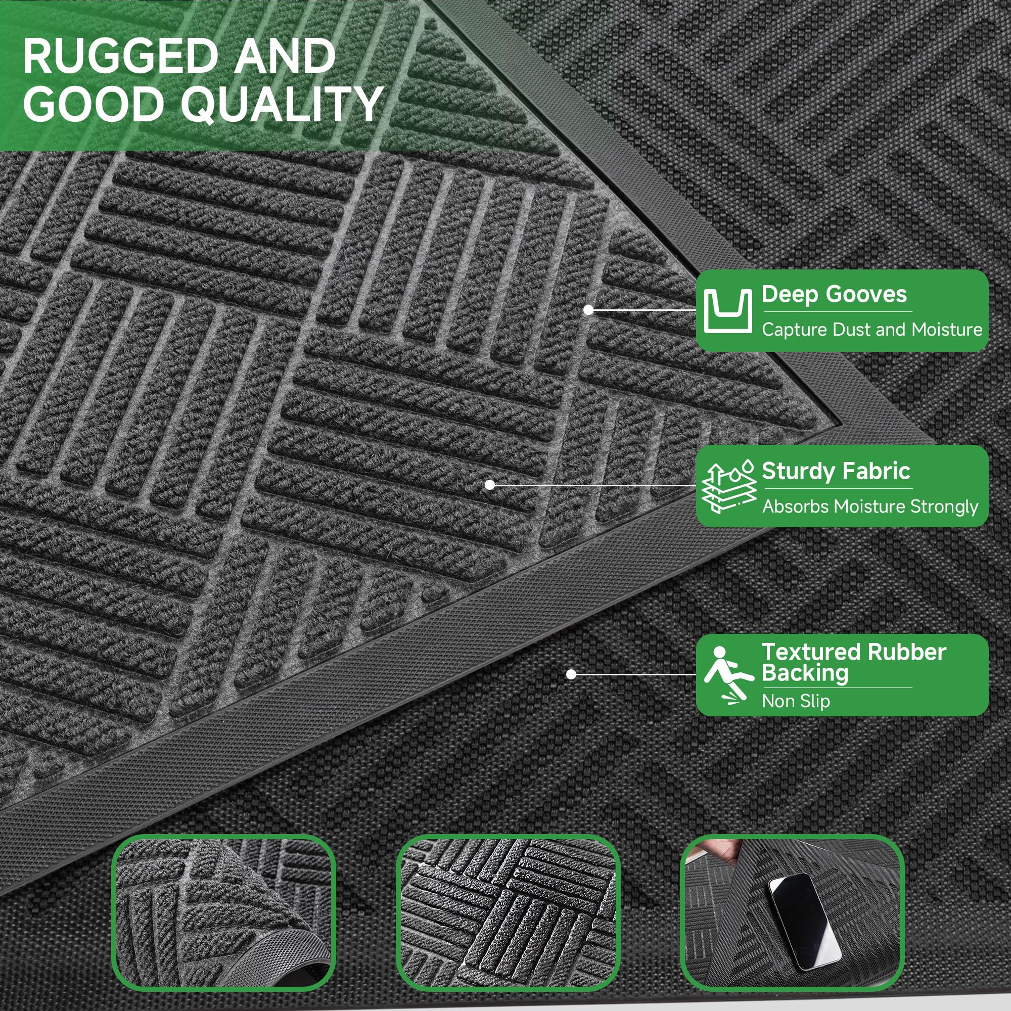 100pointONE Heavy Duty Front Door Mat showing non-slip backing