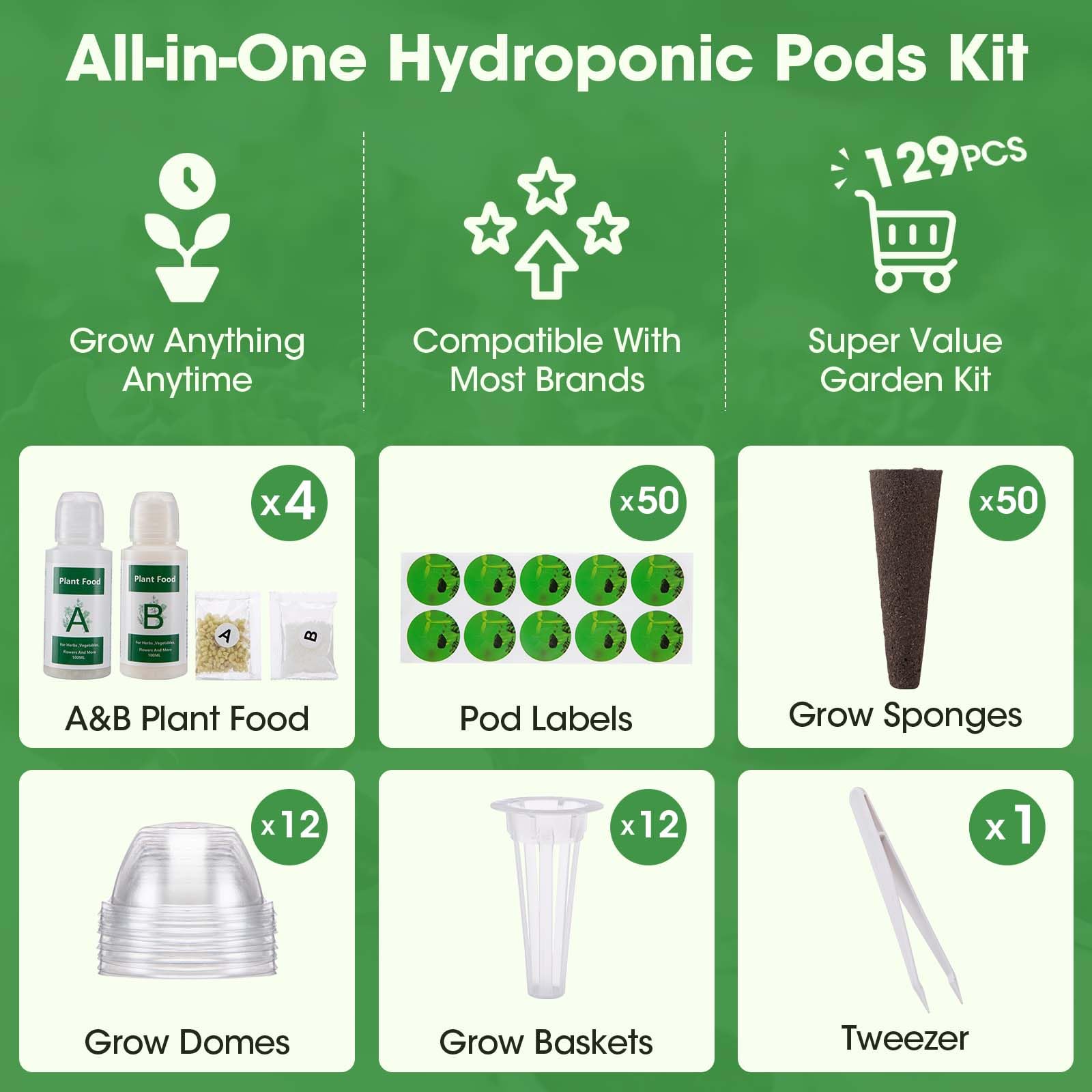 12 grow domes from the PlantaPulse hydroponic pods kit
