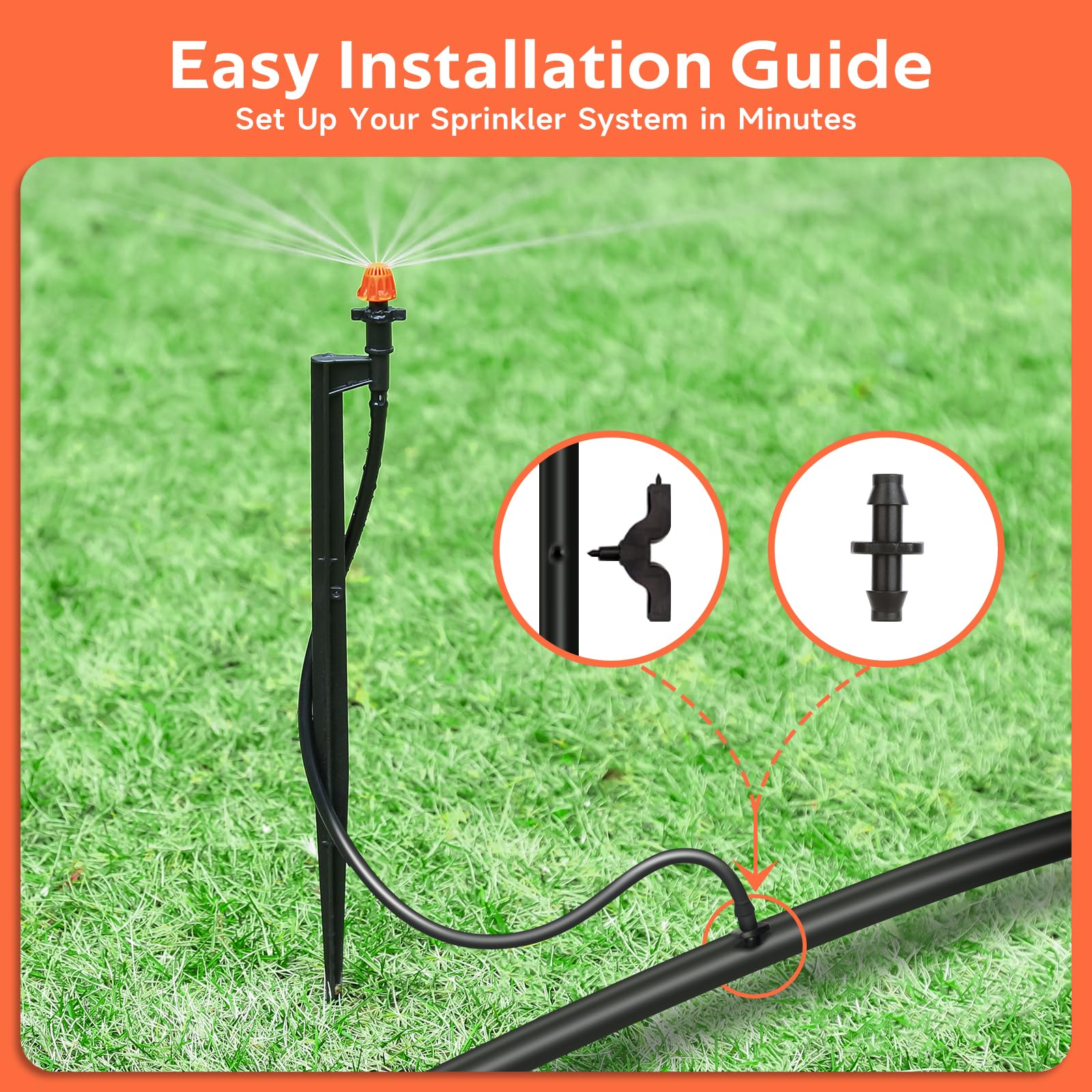 12-inch stake of La Farah Drip Sprinkler Head installed in garden