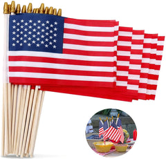 12 PNIOTAIN American flags on sticks displayed outdoors