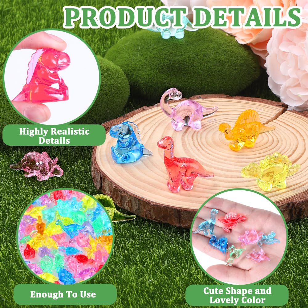 120Pcs Mini Dinosaur Figurines in a decorative garden setting