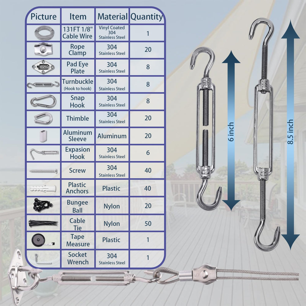 131FT Vinyl Coated Stainless Steel Cable Wire included in kit