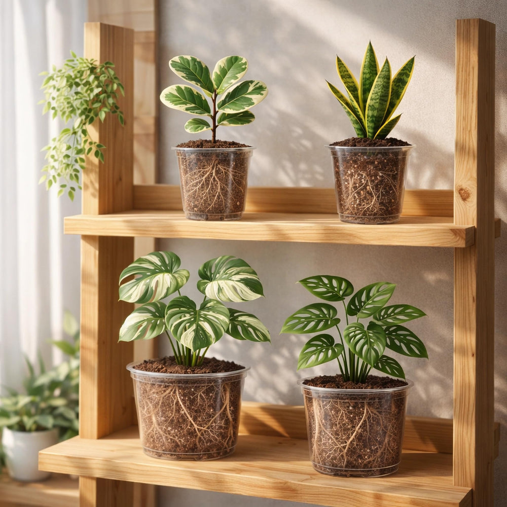 16-pack of Bluepro clear nursery pots arranged