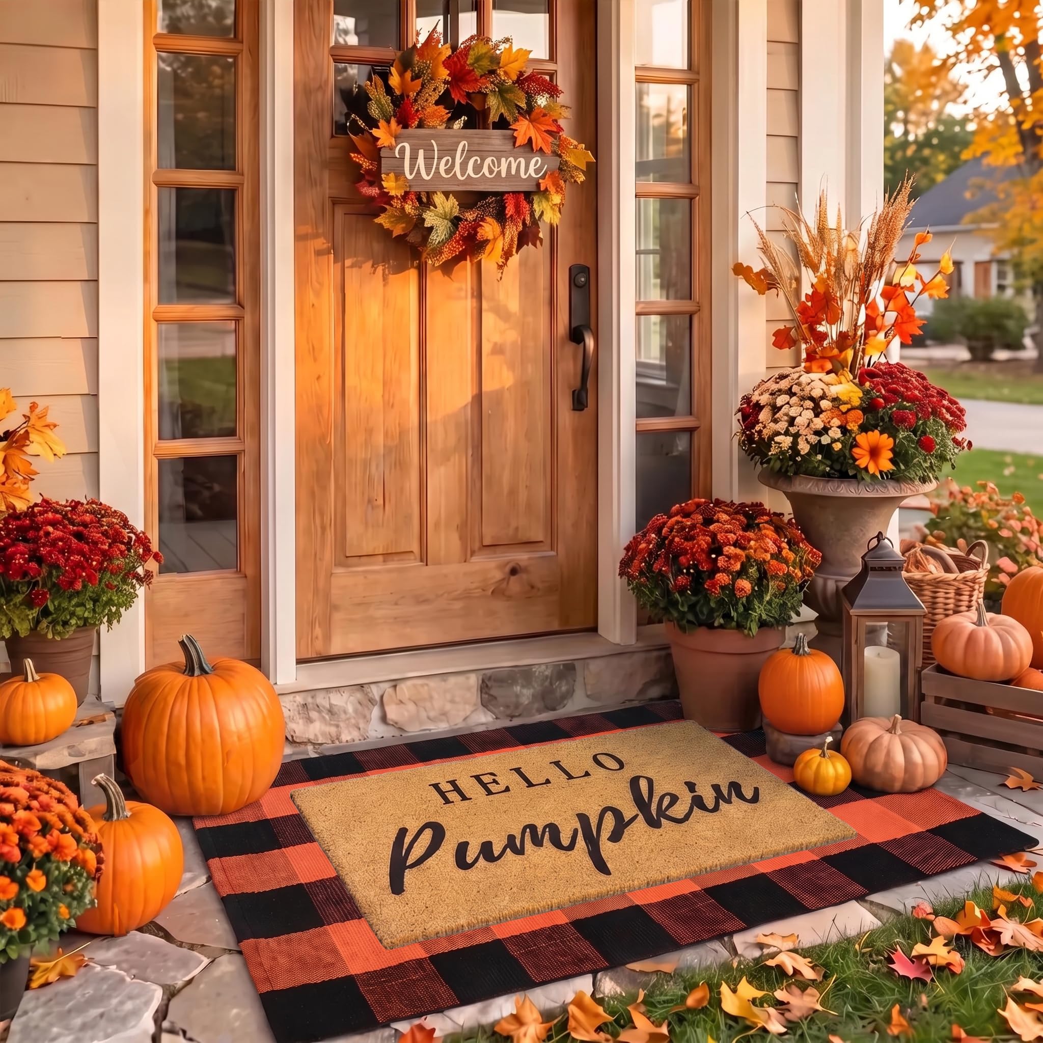 17" x 30" Hello Pumpkin fall outdoor rug