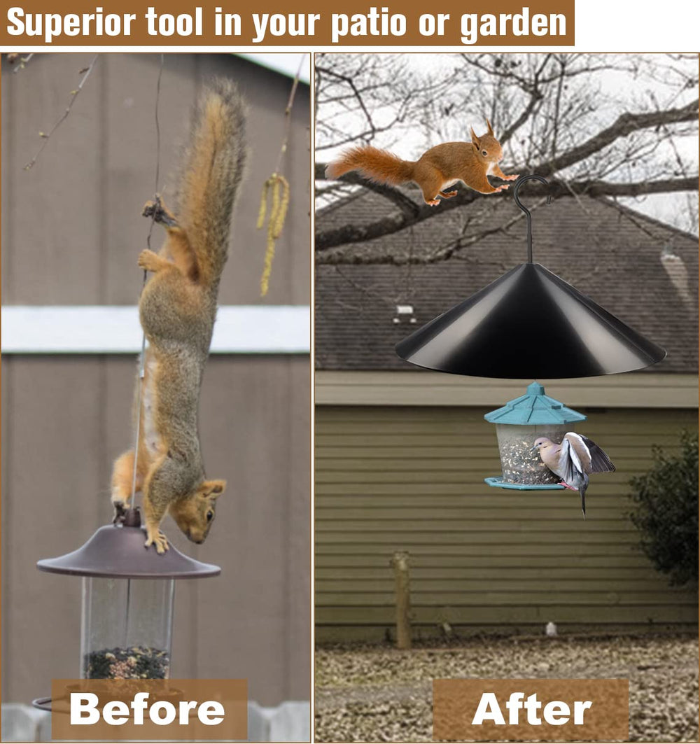 19-inch diameter Garbuildman Squirrel Baffle shown installed on a bird feeder pole