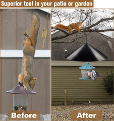 19-inch diameter Garbuildman Squirrel Baffle shown installed on a bird feeder pole