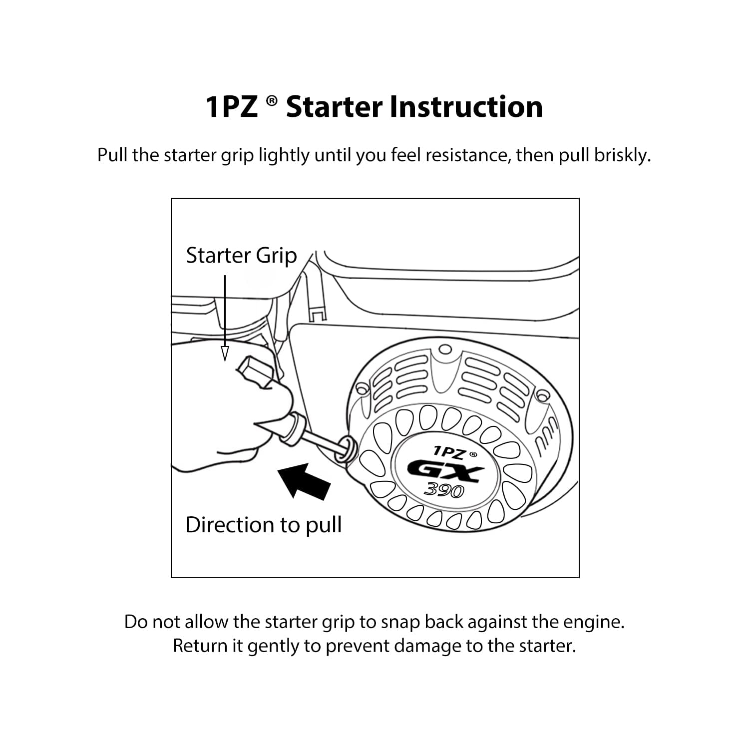 1PZ Recoil Starter center hole dimensions 200mm