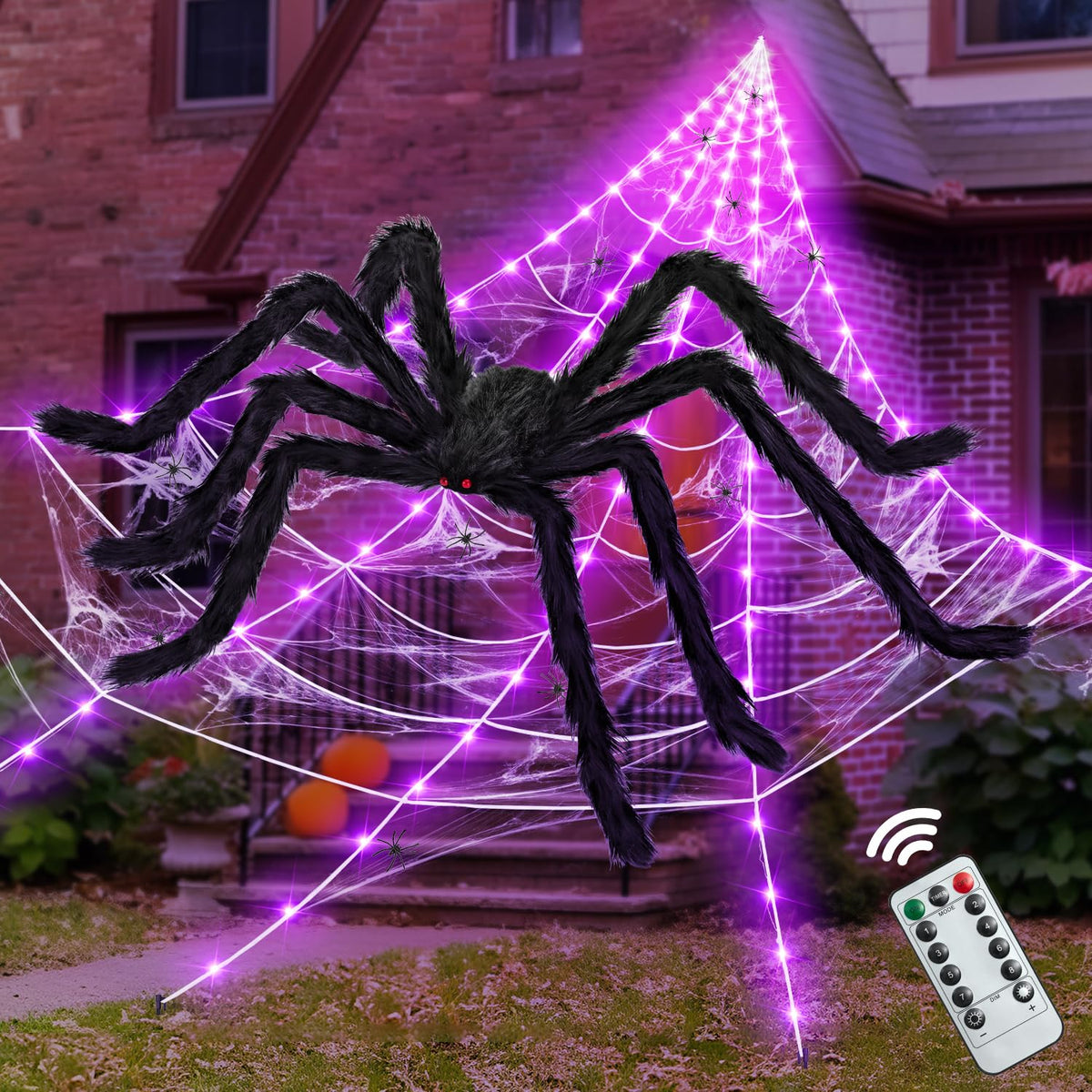 200" Halloween spider web decoration with purple LED lights