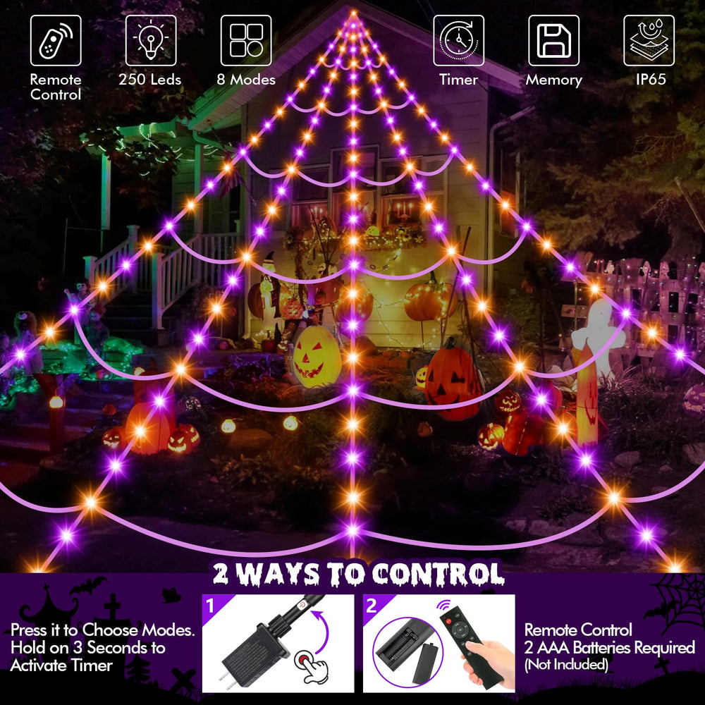 200" Halloween spider web lights displayed in a garden